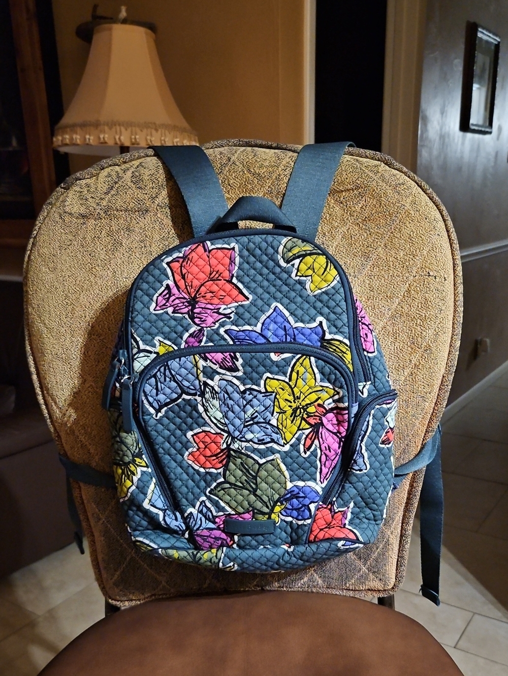 Vera Bradley Hadley Backpack Bag Purse Falling Flowers Green Blue Pink Purple
